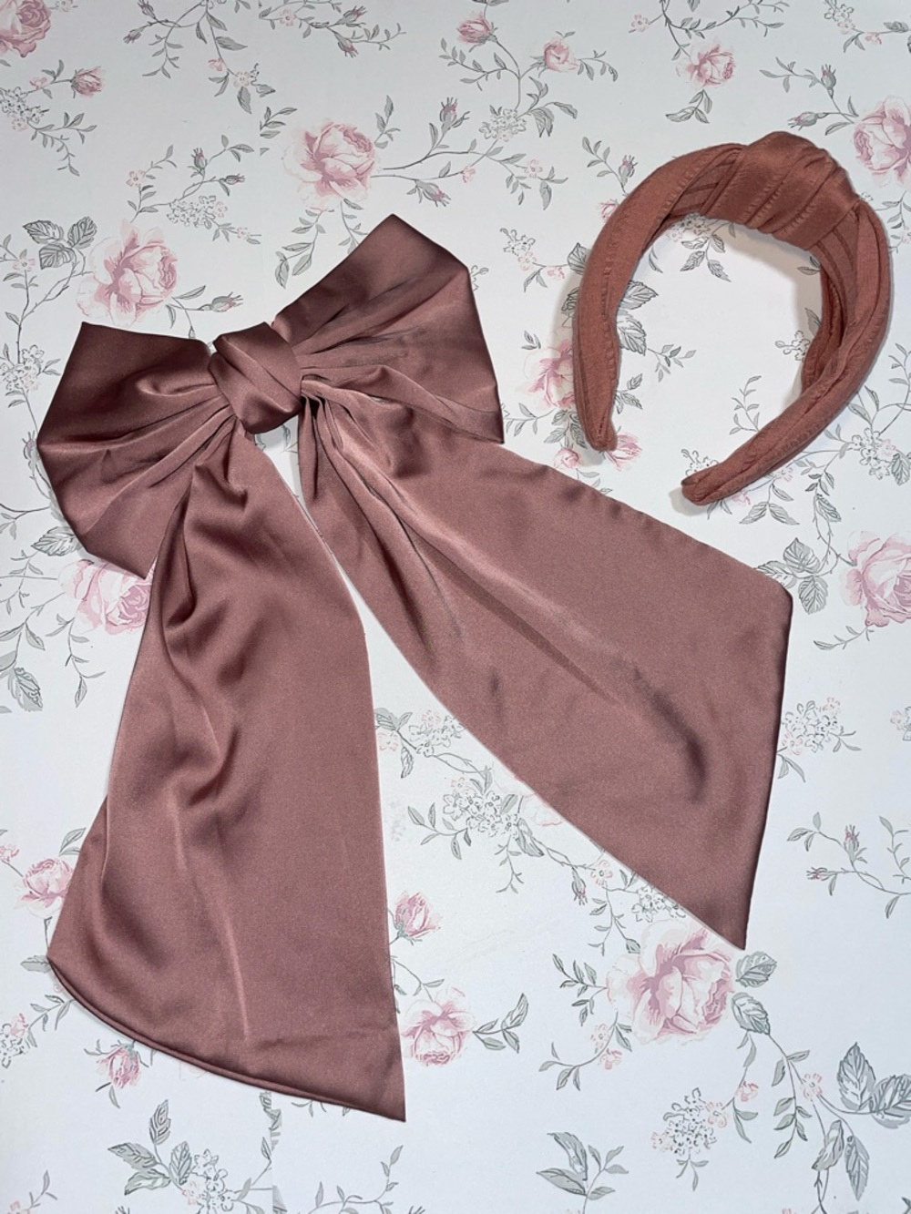 Anthropologie Mauve Hair Accessory Set NWT Bow Clip + Top Knot Headband Coquette